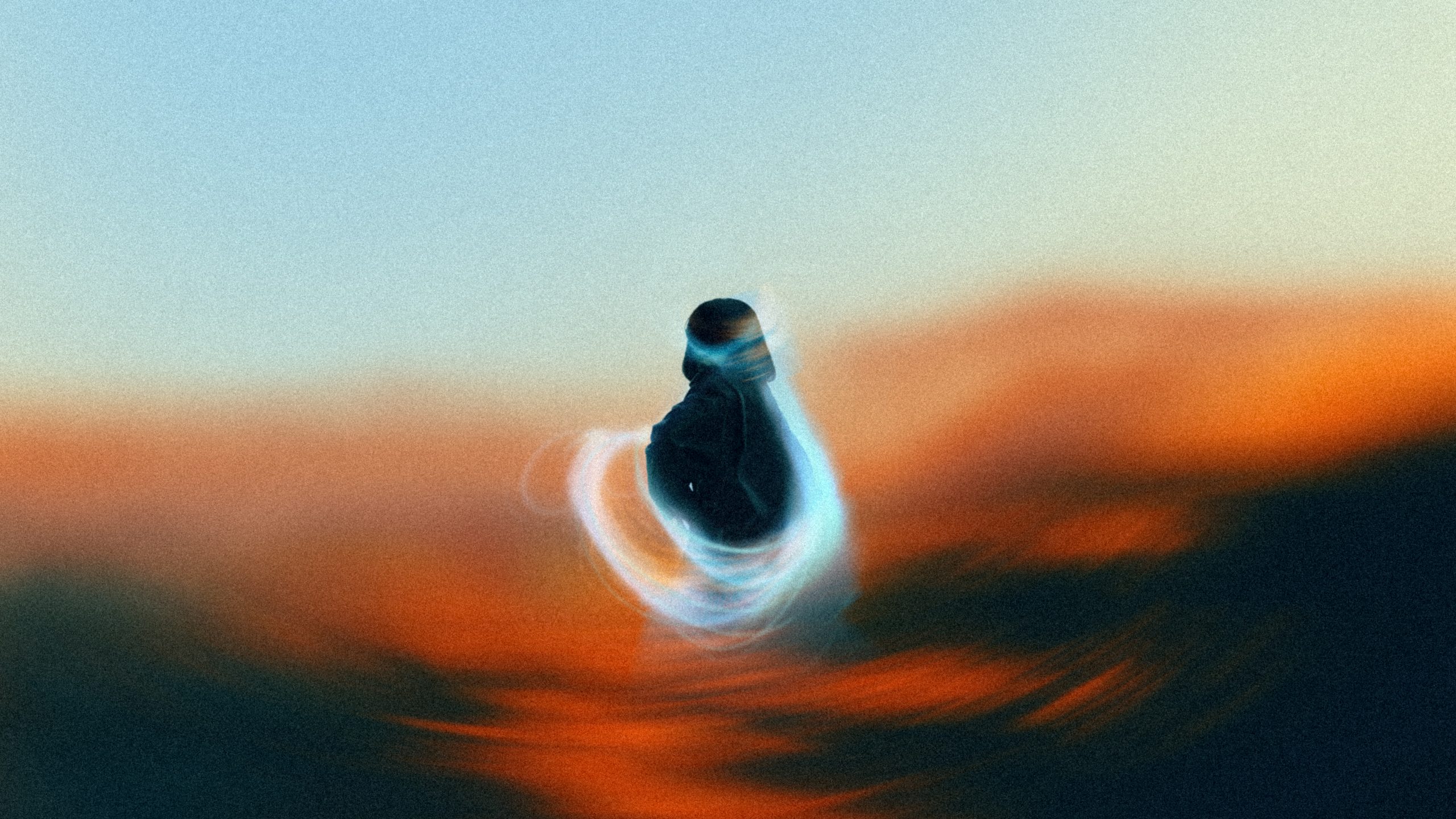Abstract silhouette surrounded by swirling light, illustrating the persistent nervous system activation and mental overwhelm experienced with anxiety.